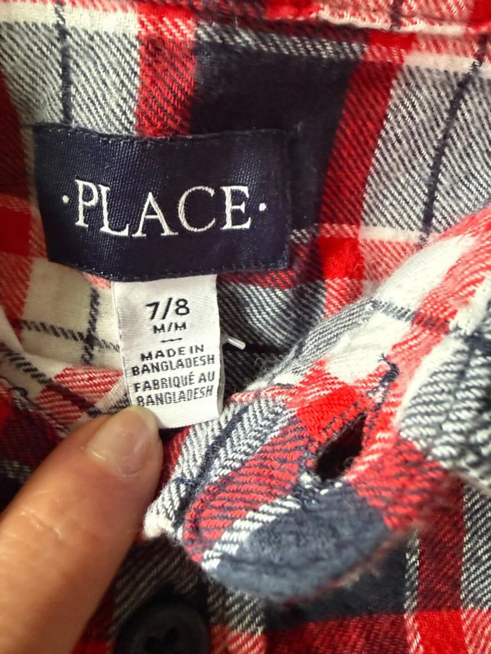 The Children's Place boys red white and blue plaid button down flannel shirt M